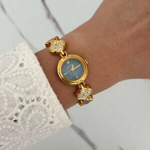 Sku0233 Retro Gold Blue Women Floral Watch Bracelet Stainless steel + gift bag